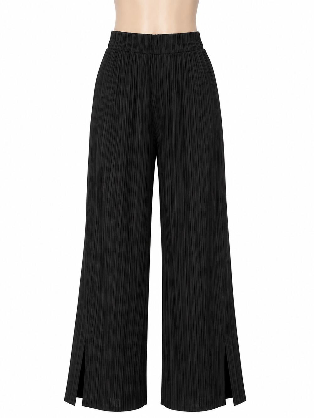 Commense High Waisted Pleated Split Hem Pants - Black - Size S
